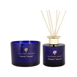 Scented Candle & Reed Diffuser Set - 350g - Patchouli & Rosewood - Sweet Creamy Scent Double Wick