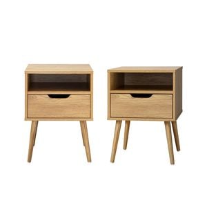 Oikiture Bedside Tables Set of 2 Side Table Nightstand Bedroom Cabinet Wood