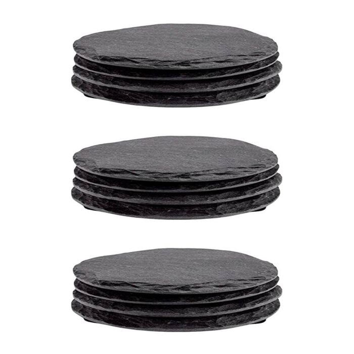 3x 4pc Coffee Culture Slate Coaster Round Non-Slip Beverage Mats 10cm Black