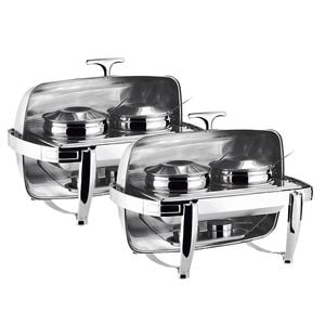SOGA 2X 6.5L Stainless Steel Double Soup Tureen Roll Top Buffet Chafing Dishes