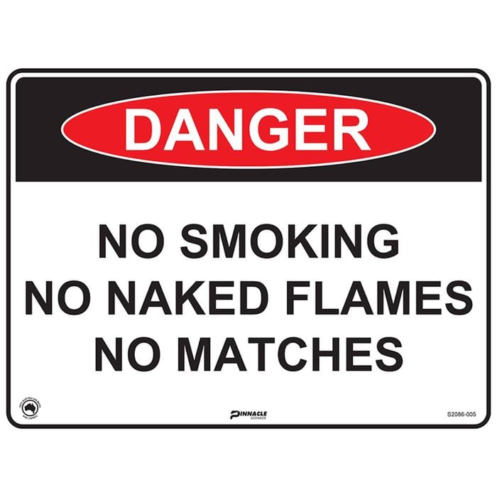 Pinnacle 400 x 300mm Poly Danger No Smoking/Naked Flames/Matches Sign