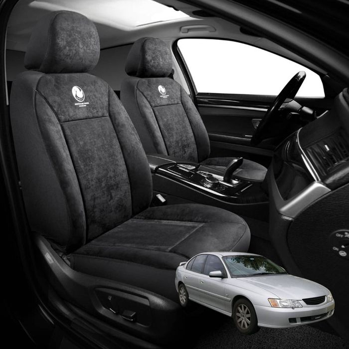 Australian Goose Edition Front Seat Covers for Holden Commodore 1997 - 2006 (VT VX VY VZ) - Suede, Universal Fit - Black