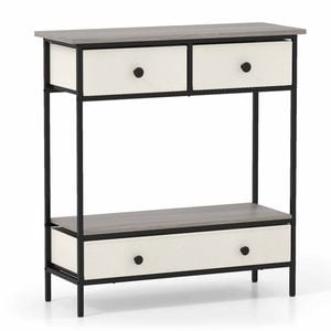 Costway Console Table Drawer Industrial Hall Shelf Side Metal Beige