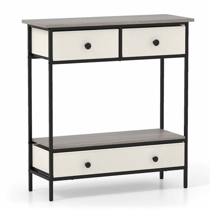 Costway Console Table Drawer Industrial Hall Shelf Side Metal Beige