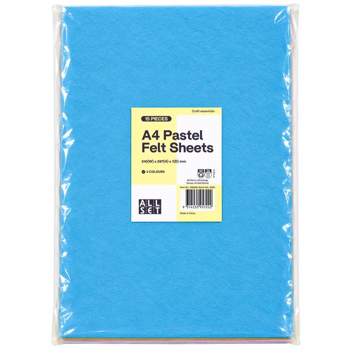 All Set A4 Pastel Felt Sheets - 15 Pack