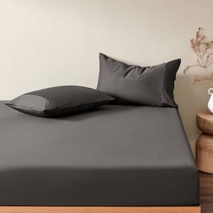 Serene 400TC Bamboo Cotton Sateen Fitted Sheet Set Charcoal King Single Bed