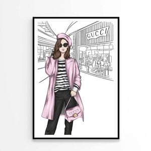 Pink Stylish Lady with Elegant Handbag Print 100% Australian Made 90x120cm (Poster)