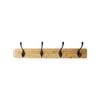 Adoored 4 Black Hooks On Bamboo Board Deco Hook Rack