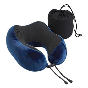 Wanderlite Travel Neck Pillow for Airplanes Memory Foam with Storage Bag, Blue