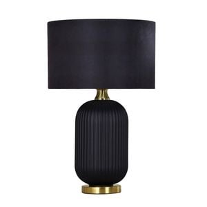 Cla Lighting Lusso Interior Drum Shade Ceramic Base Table Lamp Black With Antique Brass Highlight Large Black Base
