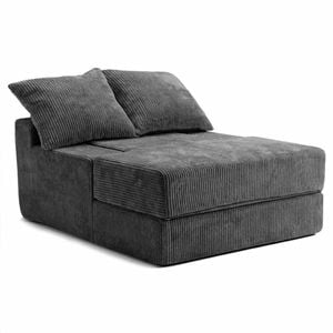 Costway Folding Floor Sofa Bed 2Pillow Convertible Coral Fleece Sleeper Grey