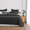 Dreamaker Superfine Washed Microfibre Stripe Quilted Coverlet Set Black Super King Bed
