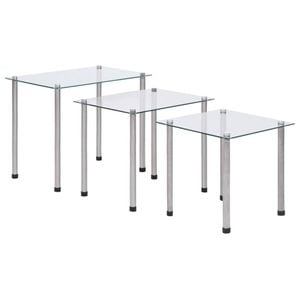 vidaXL 3x Nesting Tables Transparent Tempered Glass Side Couch Coffee Table