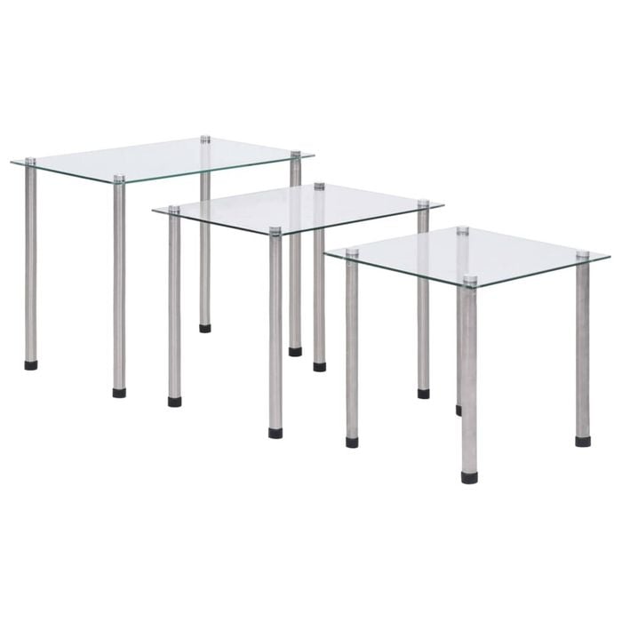 vidaXL 3x Nesting Tables Transparent Tempered Glass Side Couch Coffee Table