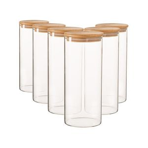Argon Tableware Scandi Glass Storage Jars with Wooden Lids - 1.5 Litre - Pack of 6
