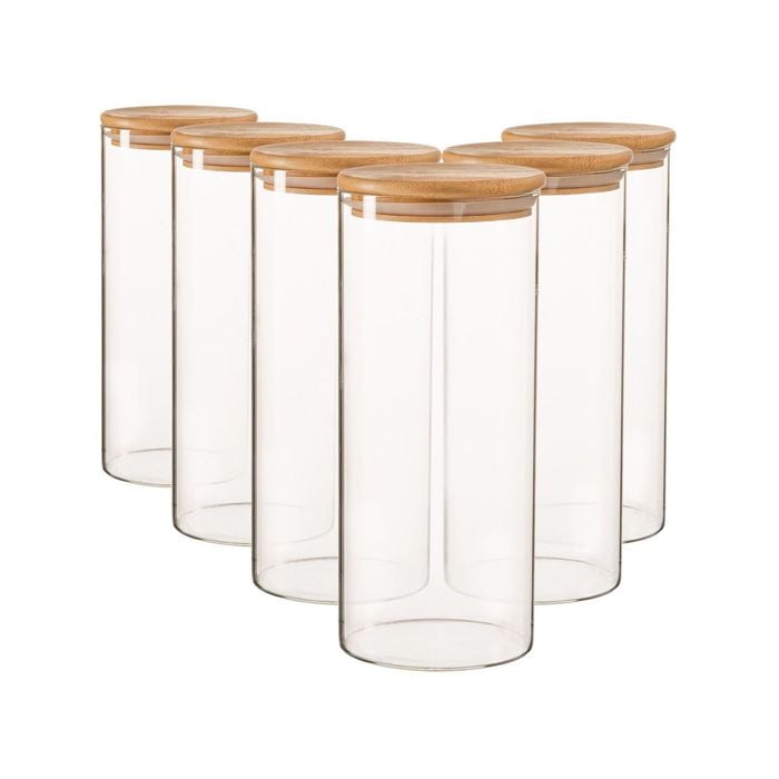 Argon Tableware Scandi Glass Storage Jars with Wooden Lids - 1.5 Litre - Pack of 6