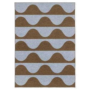 Loopsie-400cm X 300cm-allapattah Brown And Blue Wave Stripe Indoor Outdoor Washable Rug