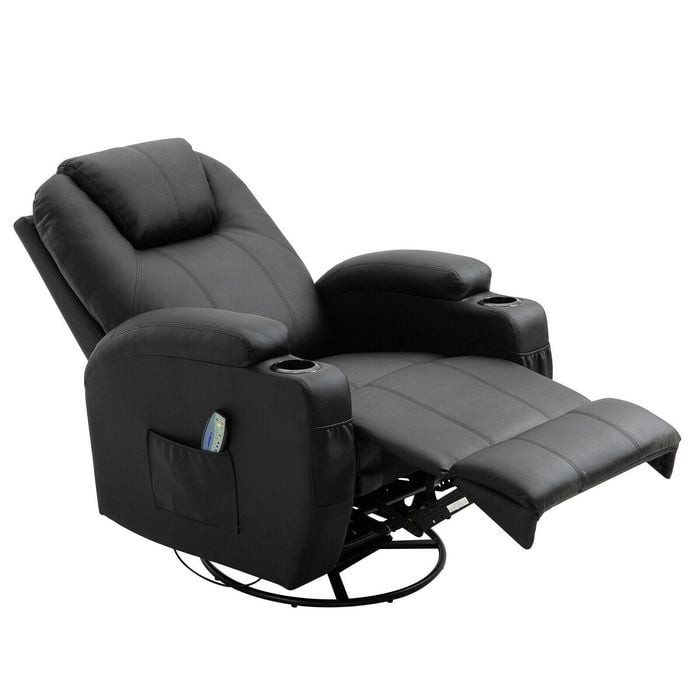 Ufurniture Recliner Chair PU Leather Electric 8-Point Heated Massage Black