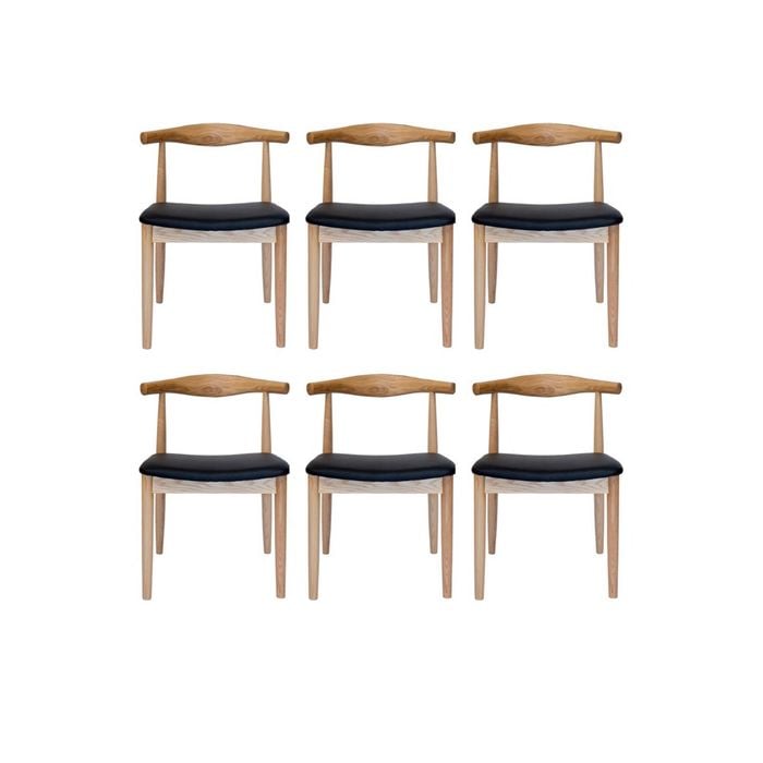Sk Designer Living | Pack Of 6 | Replica Hans Wegner Elbow Chair Ch20 - Natural & Black