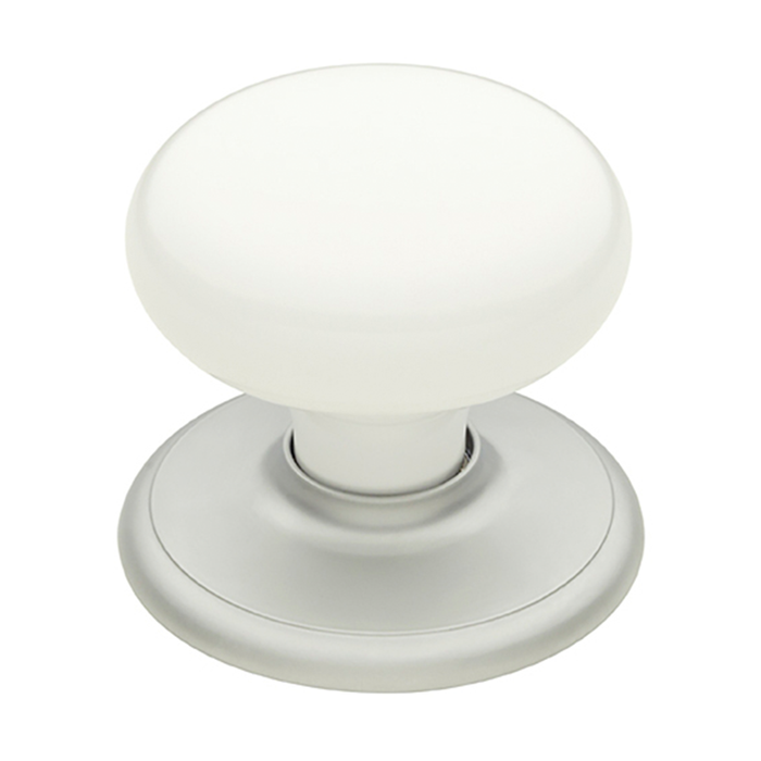 Schlage Satin Pearl Classic Series White Passage Knobset