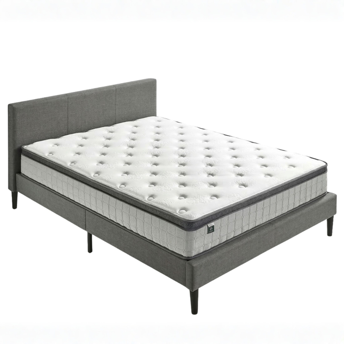 Zinus King Fabric Bed Frame & Pocket Spring Mattress Set, 30cm Euro