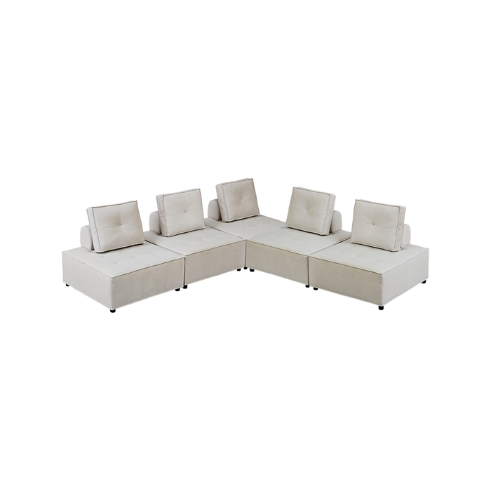 Foret 5pc Armless Seat Modular Extension Ottoman Couch Velvet Fabrics Sofa Beige