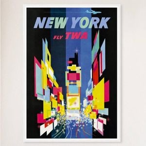 Galrie New York Vintage Travel Poster: A Timeless Tribute to NYC's Iconic Landmarks, White Frame, A0 84 x 119cm (33 x 47inch)