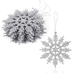 Catzon 12Pcs Christmas Snowflake Hanging Decor for Xmas Trees-Silver