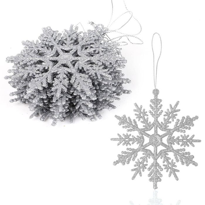 Catzon 12Pcs Christmas Snowflake Hanging Decor for Xmas Trees-Silver