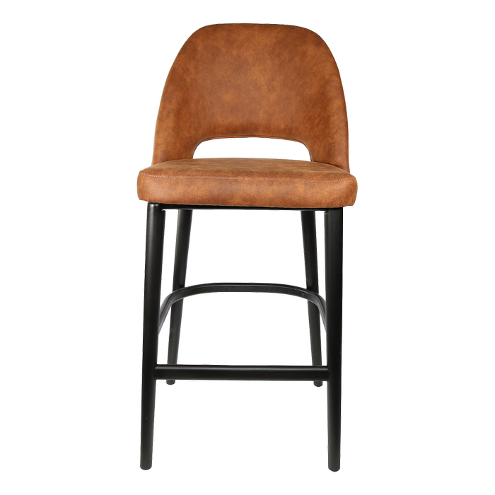 Durafurn 750mm High Tan Fabric Semifreddo Bar Stool with Black Beech Wood Legs