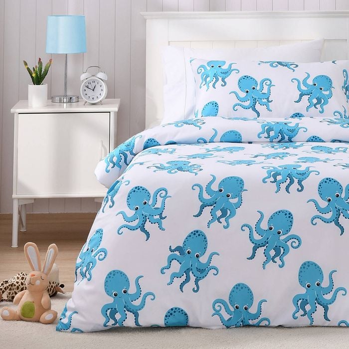 Jack & Ava Ollie the Octopus Kids Reversible Quilt Cover Set Blue Double Bed