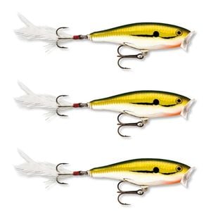 3x Rapala 7cm Skitter Pop Topwater Popper Fishing Lures - Gold Chrome