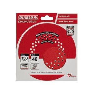 Diablo 150mm 40 Grit Hook and Loop Random Orbital Sanding Discs - 10 Pack