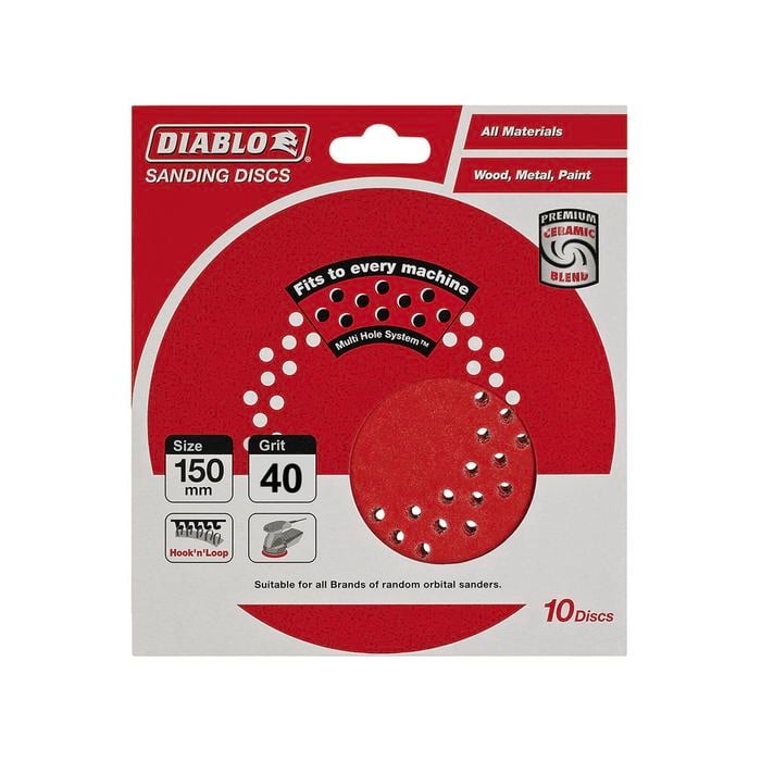 Diablo 150mm 40 Grit Hook and Loop Random Orbital Sanding Discs - 10 Pack