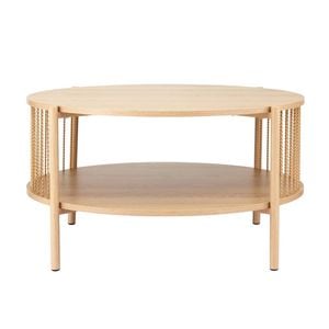 Homfurn Coffee Table, 2-tier Storage, Rustic Style, OAK