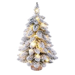 P&P Green 45cm Snow Frosted Christmas Tree Tabletop Figurine with Warm LED Lights