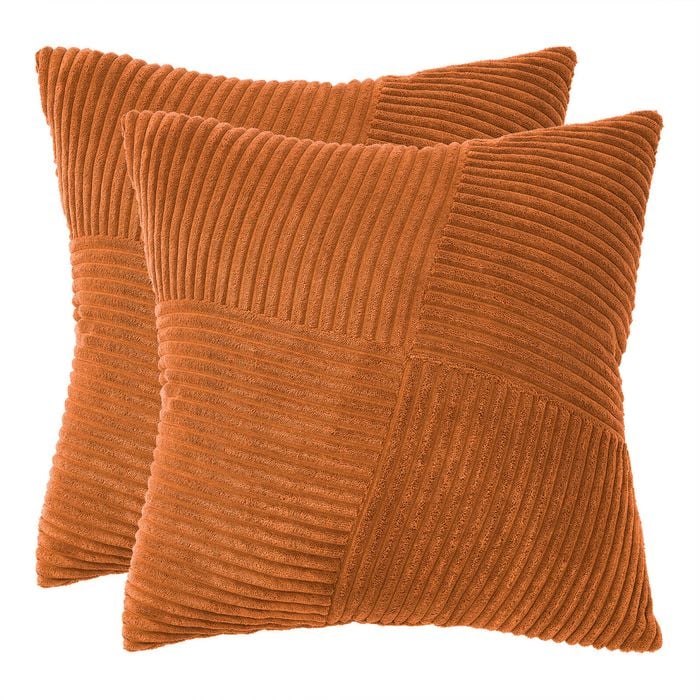 Gioia Casa Corduroy Cushion Covers - Soft Velvet with Windmill Pattern & Hidden Zipper - Terracotta, 45cm x 45cm (Twin Pack)