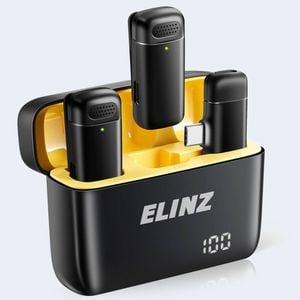 Elinz Wireless Lavalier Microphones with 300mAh Charging Case USB Type-C for Android/iPhone 15