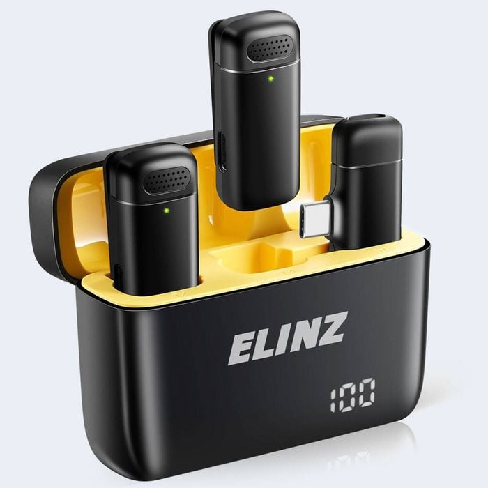 Elinz Wireless Lavalier Microphones with 300mAh Charging Case USB Type-C for Android/iPhone 15