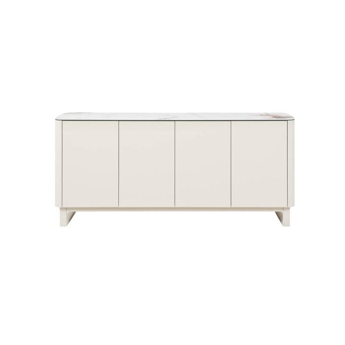 Raimon Furniture Avalor Marble Effect Ceramic Tempered Glass Sideboard Buffet Unit 4-doors Milan White