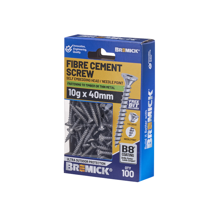 Bremick 10g x 40mm T25 B8 Fibre Cement Screw - 100 Pack