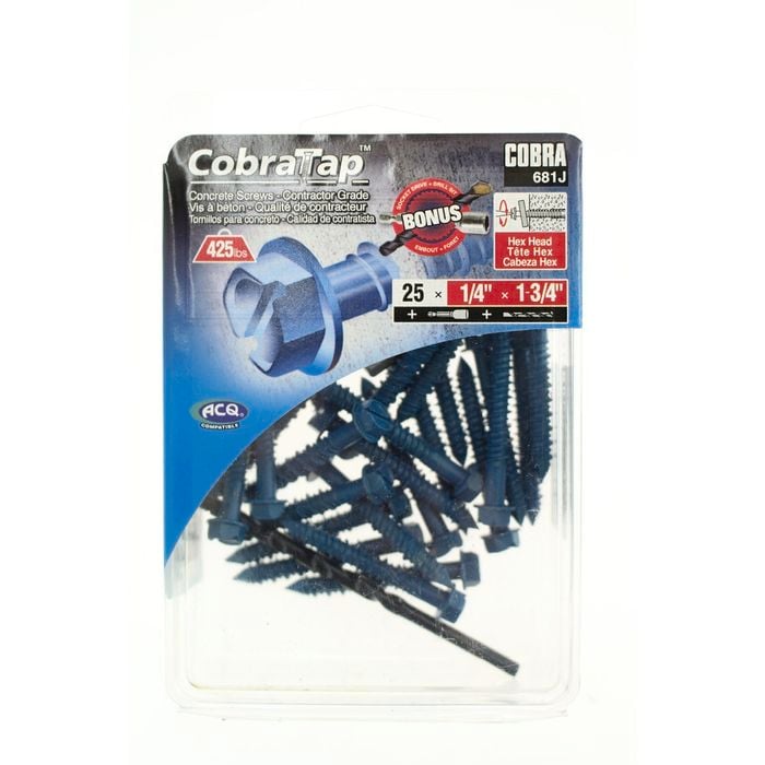 Cobra 6 x 45mm Hex Head Concrete Screws With Drill And Driver - 25 Pack
