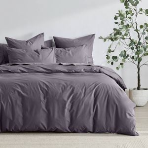 Dreamaker 300TC Cotton Percale Quilt Cover Set Charcoal Single Bed
