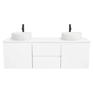 CIBO 1500mm White Nordic Wall Hung Double Bathroom Vanity With White Countertop Basins