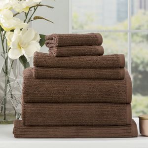 7pc Renee Taylor Cobblestone Hand/Bath Towel Set 650 GSM Cotton Ribbed Toffee