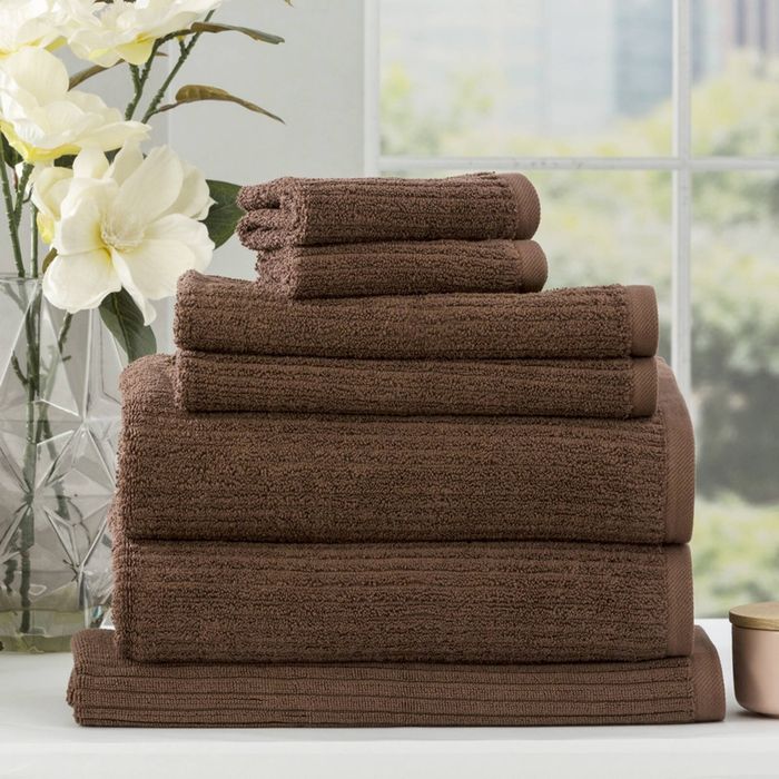 7pc Renee Taylor Cobblestone Hand/Bath Towel Set 650 GSM Cotton Ribbed Toffee