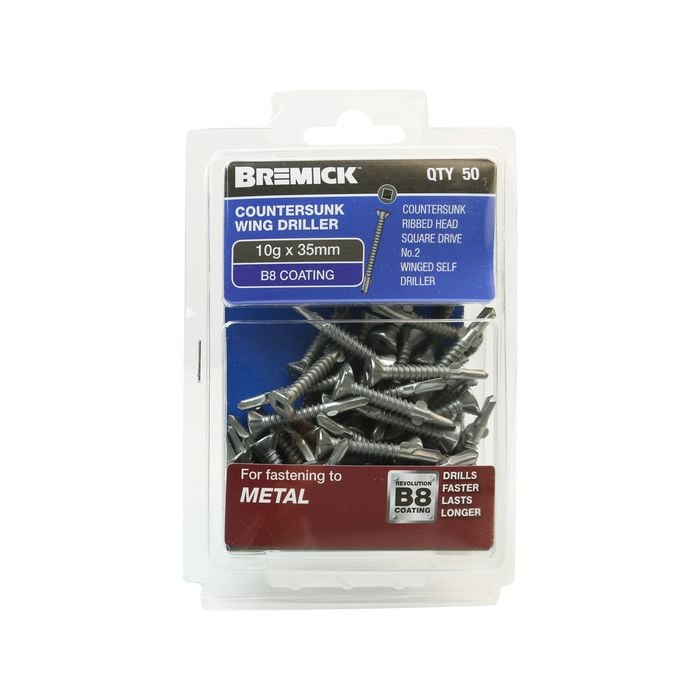 Bremick 10g x 35mm B8 Winged Self Driller Ribbed Head Screws - 50 Pack