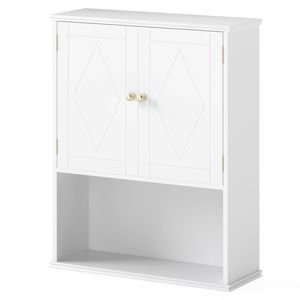 Costway Bathroom Wall Cabinet 2-Door Wall Mounted Cabinet Space-saving Storage Organizer-White