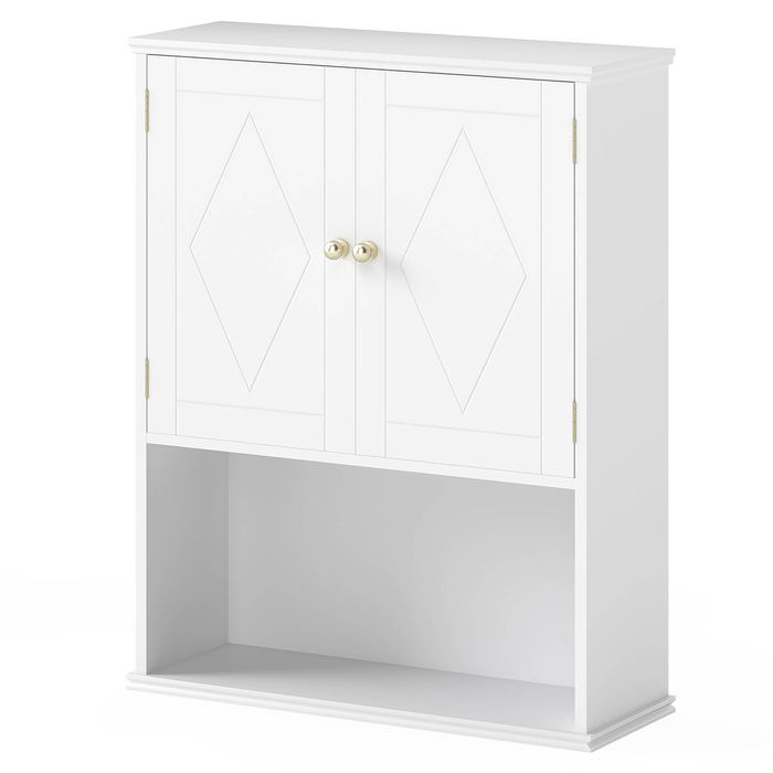 Costway Bathroom Wall Cabinet 2-Door Wall Mounted Cabinet Space-saving Storage Organizer-White
