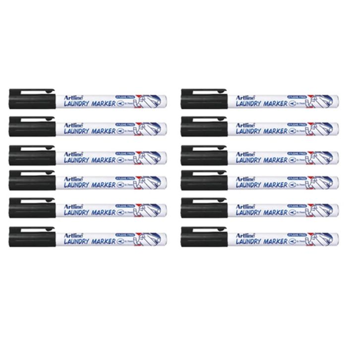 12x Artline 750 Laundry/linen/clothing/fabric Bullet Nib 0.7mm Line Marker Black